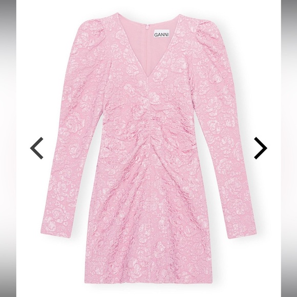 Ganni Pink Jacquard V-Neck Mini Dress Orchid Smoke NWOT EU 34 - Picture 6 of 12